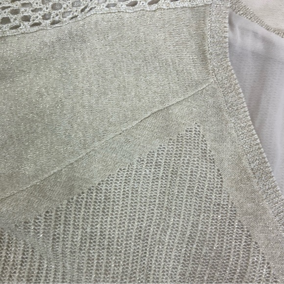 Lucky Brand ecru metallic linen bled crochet sweater shirt ruffle top.Size Large - Picture 6 of 13